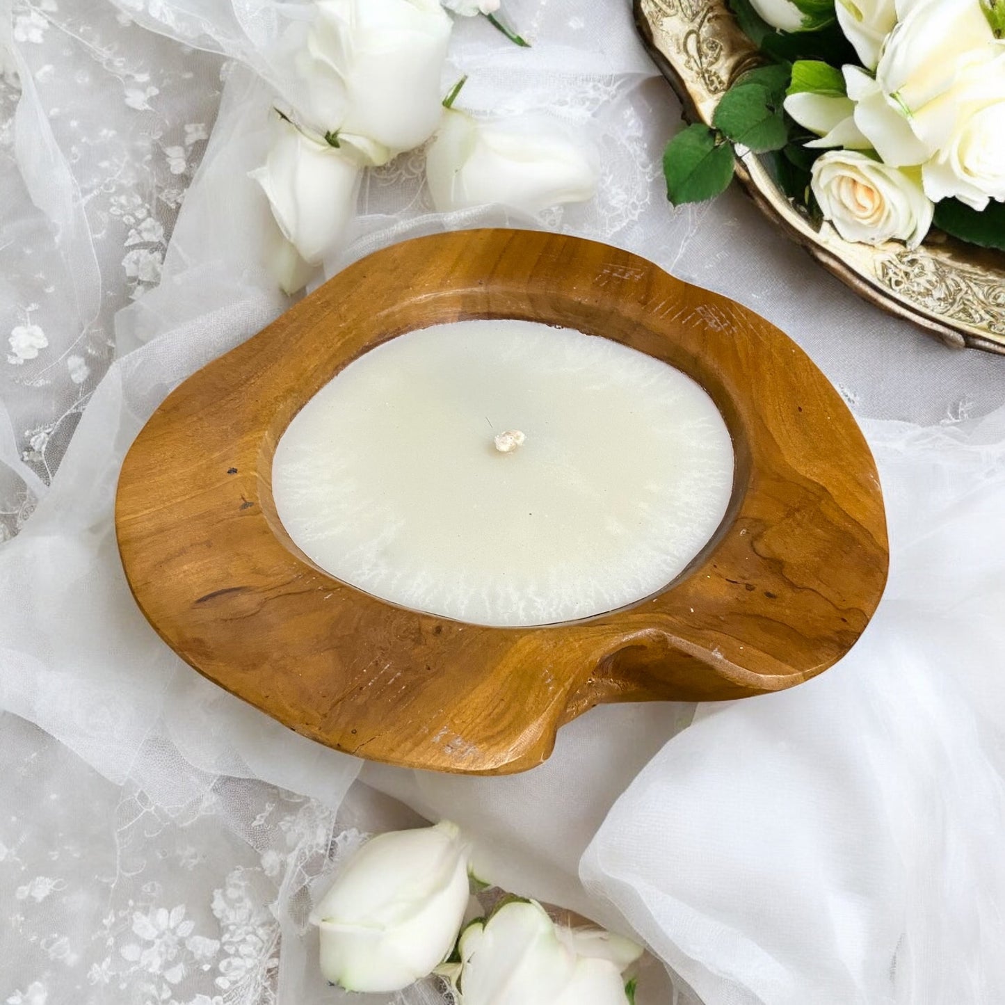 40cm TEAK ROOT FRUIT BOWL WITH CANDLE