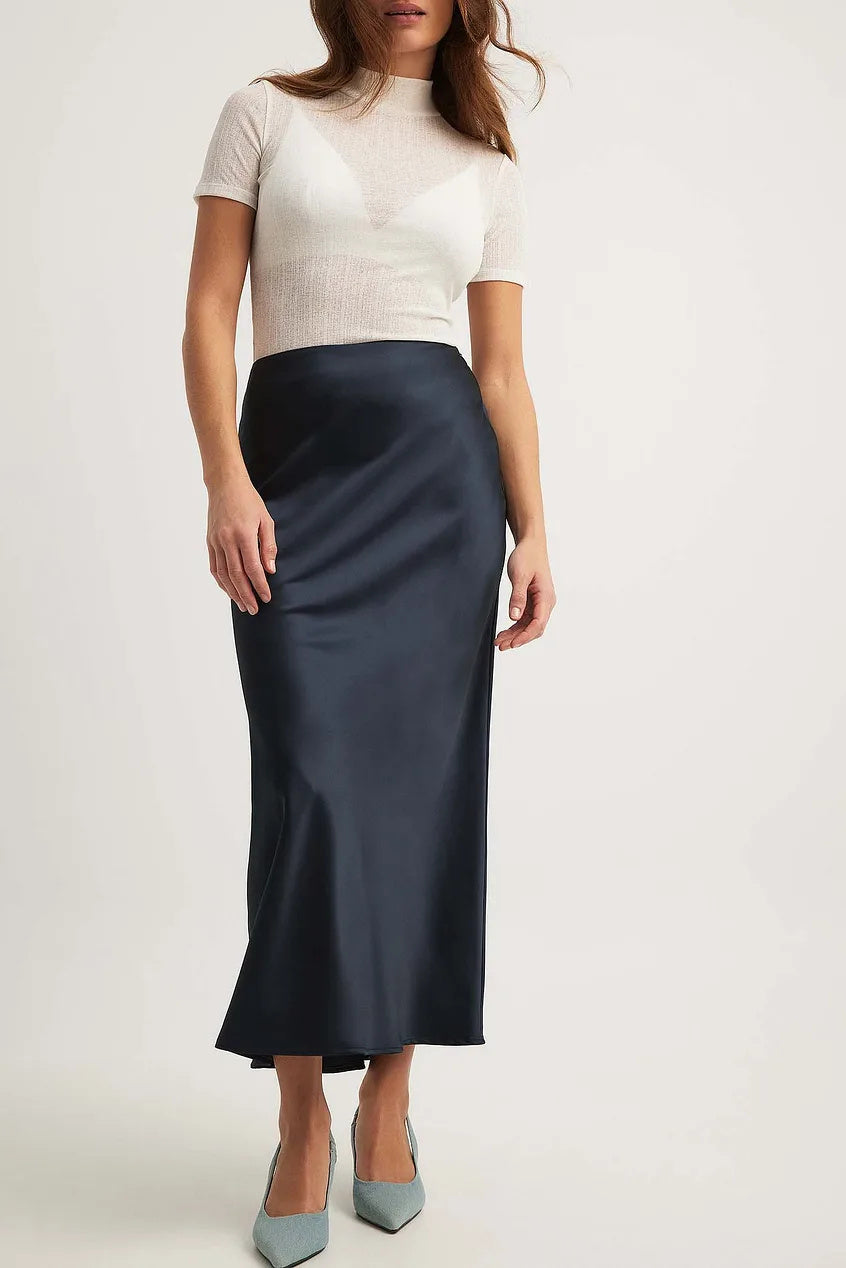 Women's Slim Fit Satin Skirt Fashion Chic Solid Long Skirt