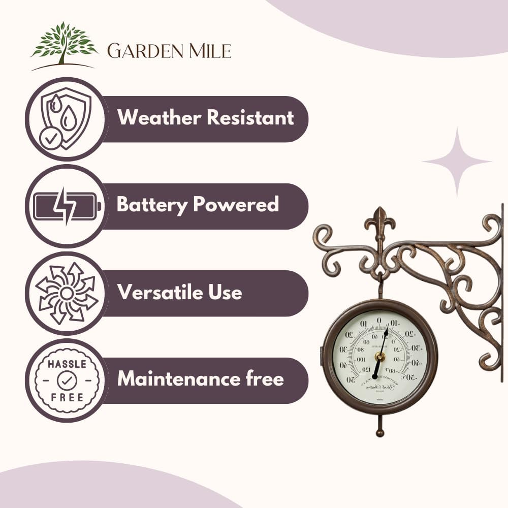 Double Sided Outdoor Station Clock with Thermometer Wall Mount
