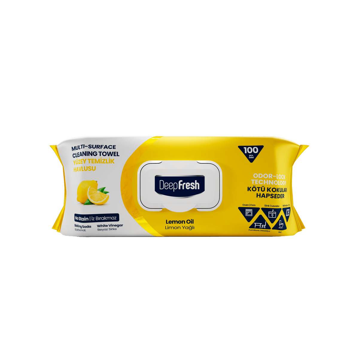 Deep Fresh Multi Surface Cleaning Wet Wipes Lemon 12 Packs x 100 Pcs