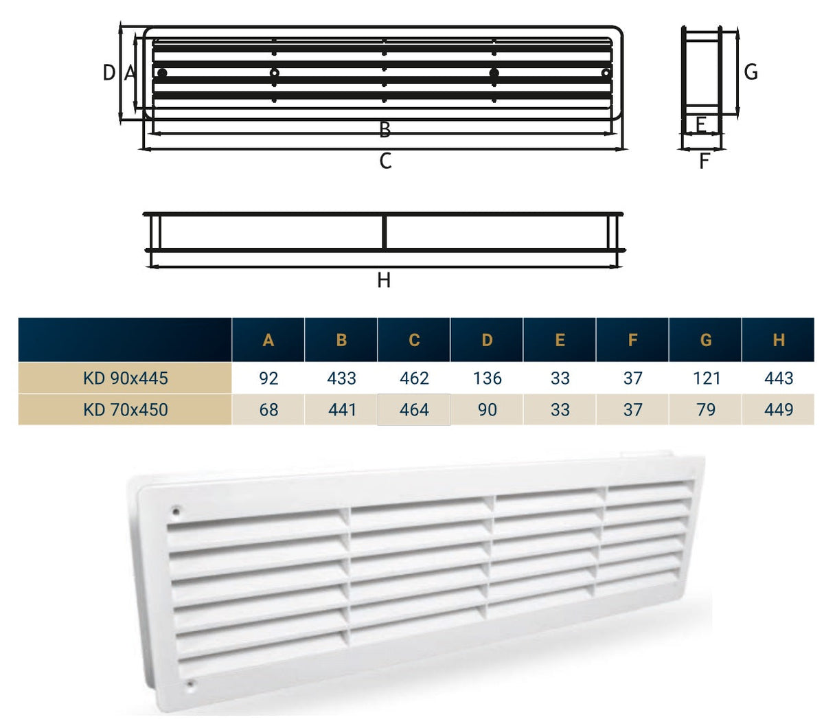 Door Louvre Vent KD 70mm—450mm