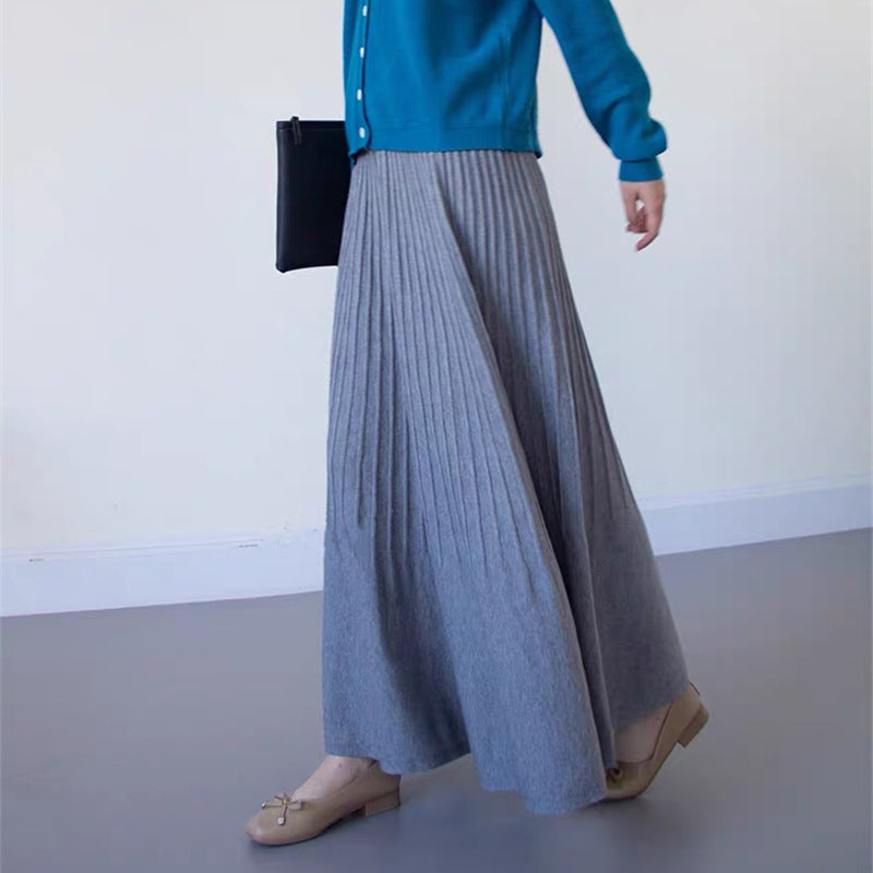 New High-waisted Slimming Knitted Pleated Skirt