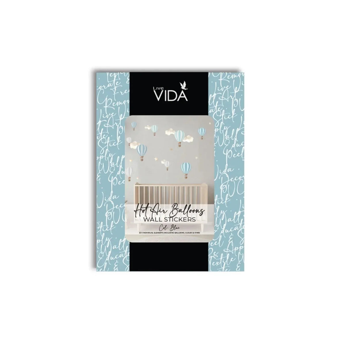 Live Vida Hot Air Balloons Wall Stickers A4 - Blue & Grey