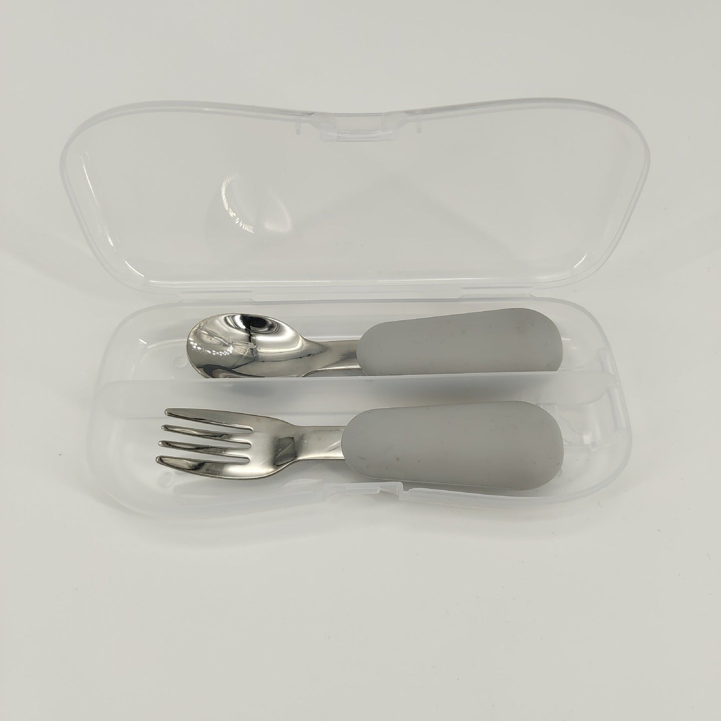 Stainless Steel Baby Spoon Fork Set - Short Handle Silicone Grip
