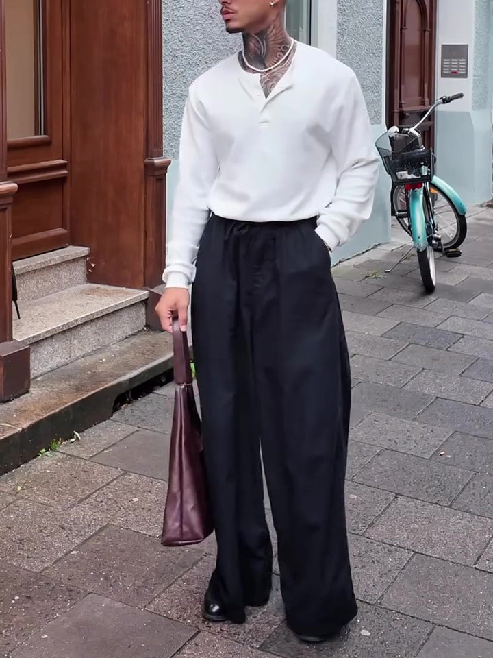 Casual Henley Neck Long Sleeve Top