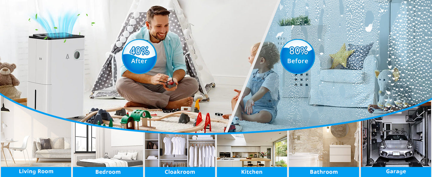 Dehumidifiers For Home 24L/Day Dehumidifier With Automatic Humidity Display Sleep Mode Childlock 24H Timer High-capacity