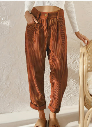 Baggy Corduroy Straight Pants Oversized Spodnie Elegant Trousers New Broek Women Causal Spring Fall High Wasit Pantalones