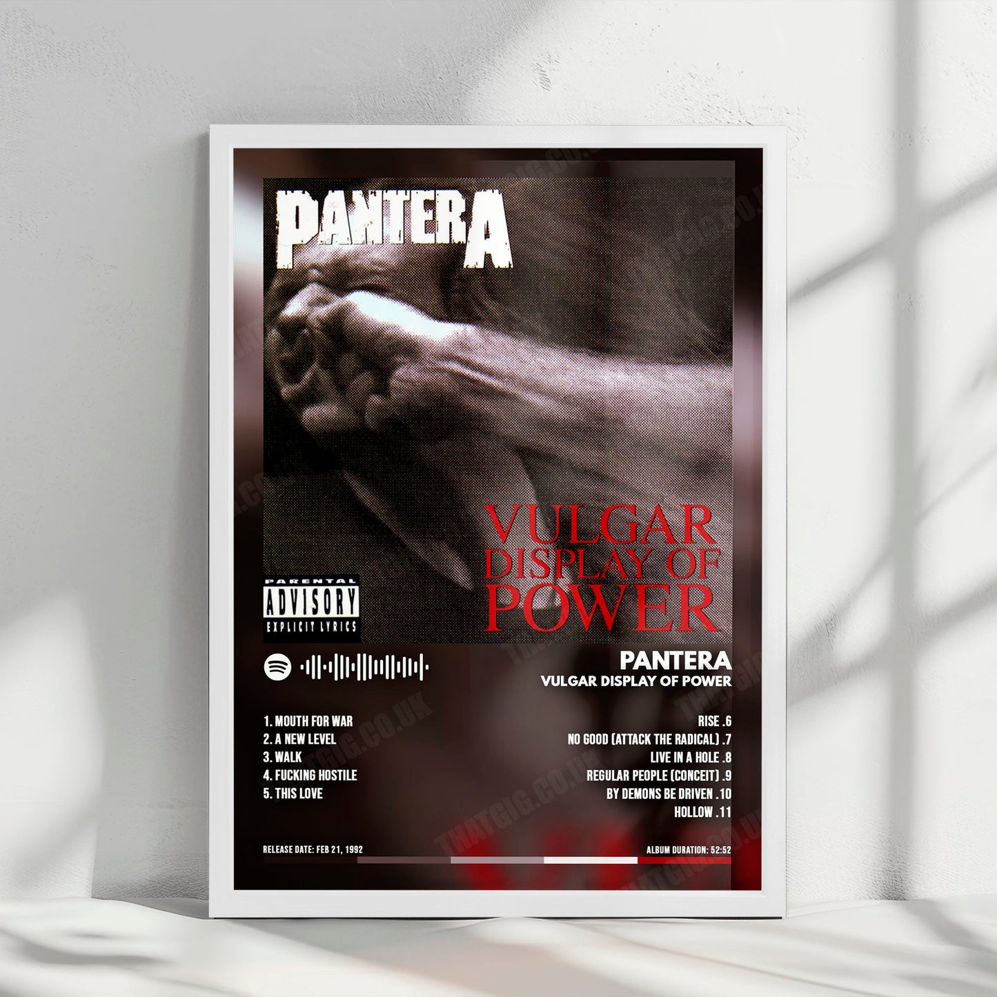 Pantera "Vulgar Display of Power " Album Cover Poster - with Complete Tracklist