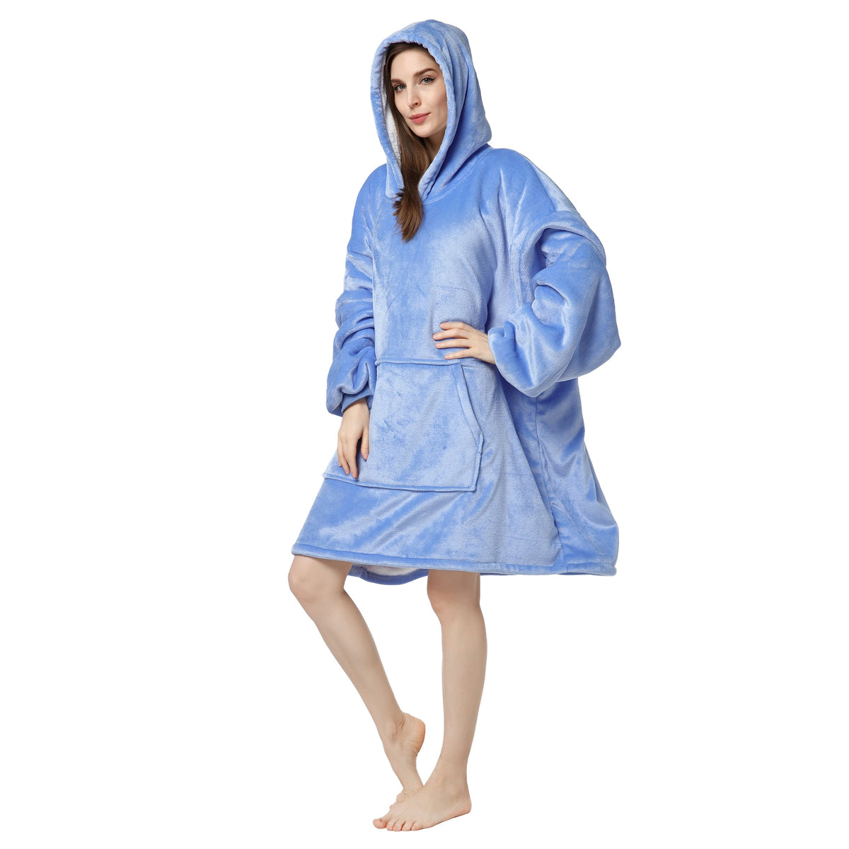 RONGTAI Oversized Wearable Pajamas With Big Pockets,Soft Plush Sweatshirt Hooded Popular Tops One Size Fits