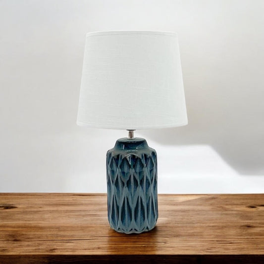 40CM BLUE CERAMIC LAMP AND SHADE