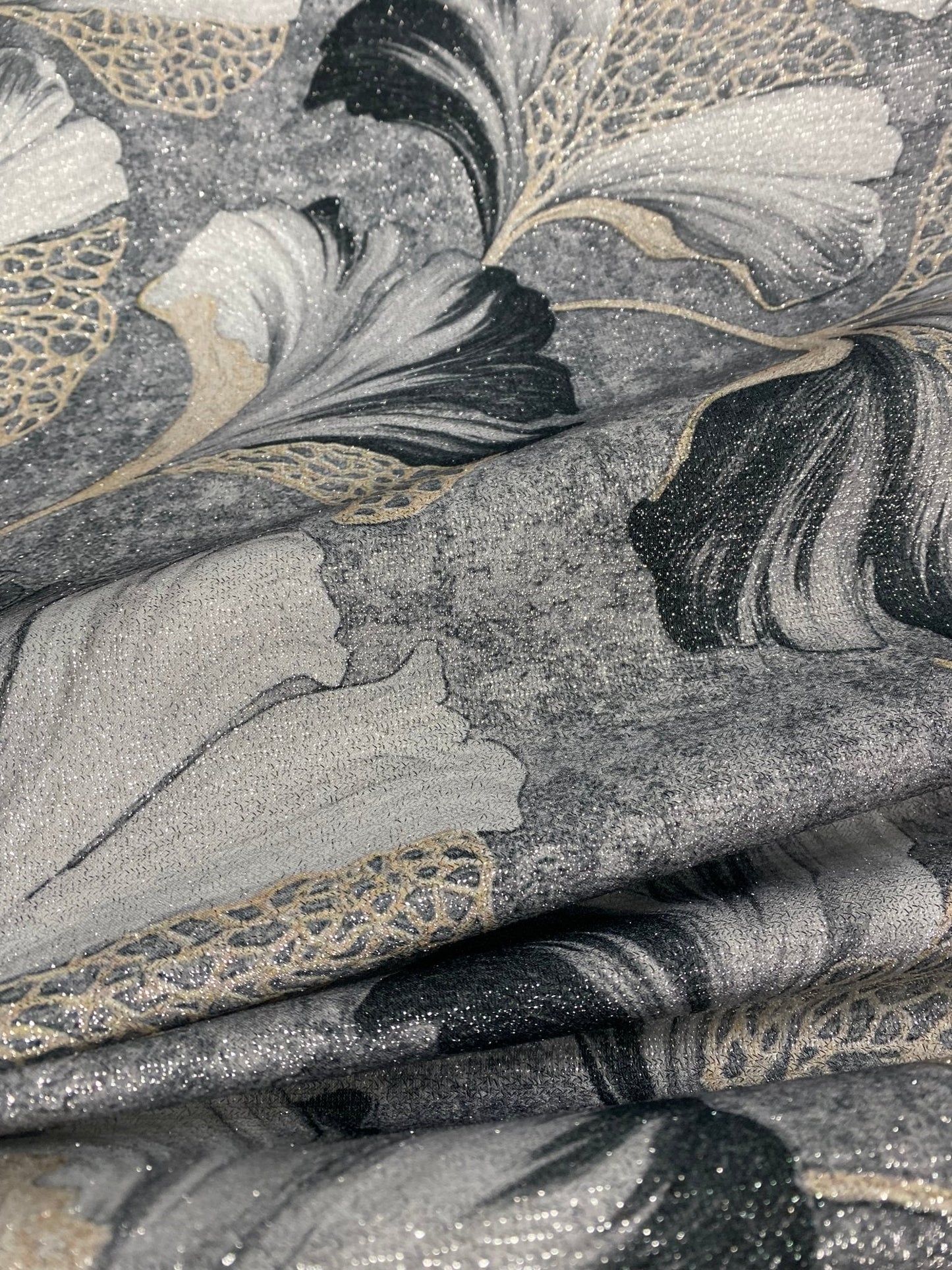 Elegant Gold Vein Botanical Fabric by Metre