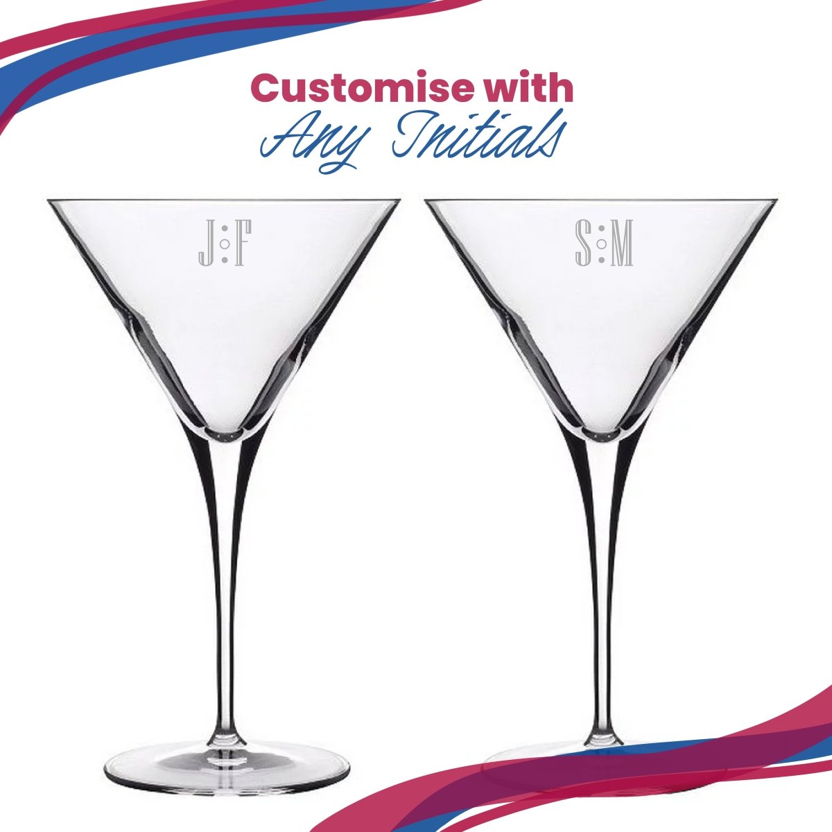 Engraved Allegro Martini Cocktail Glass with Initials Design, Personalise with Any Name