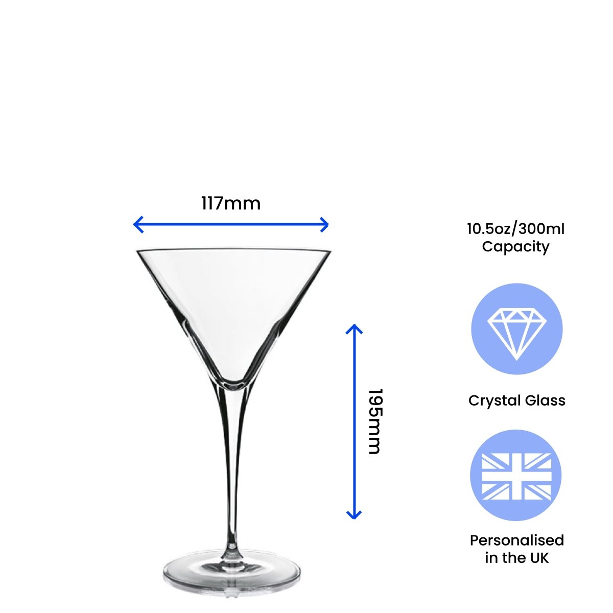 Engraved Allegro Martini Cocktail Glass with Initials Design, Personalise with Any Name