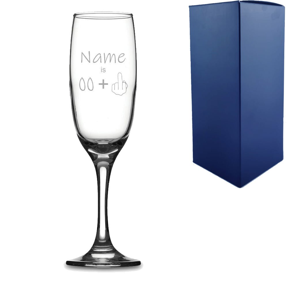 Engraved Funny Champagne Flute with Name Age +1 Design