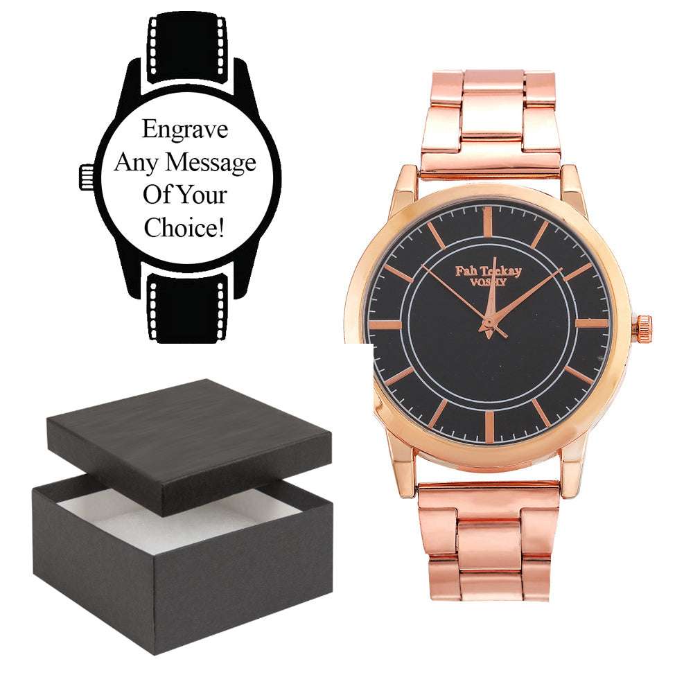 Personalised Engraved Watch, Gold Metal Strap with Black Face. Perfect for Mother's Day, Christmas or a Gift