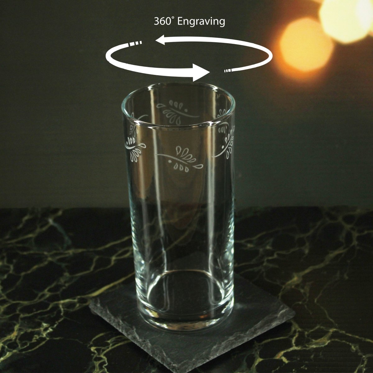 Engraved Leaves Set of 4 Patterned Hiball 12oz Glasses