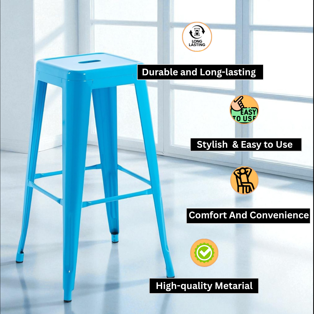 76CM BLUE METAL BAR STOOL