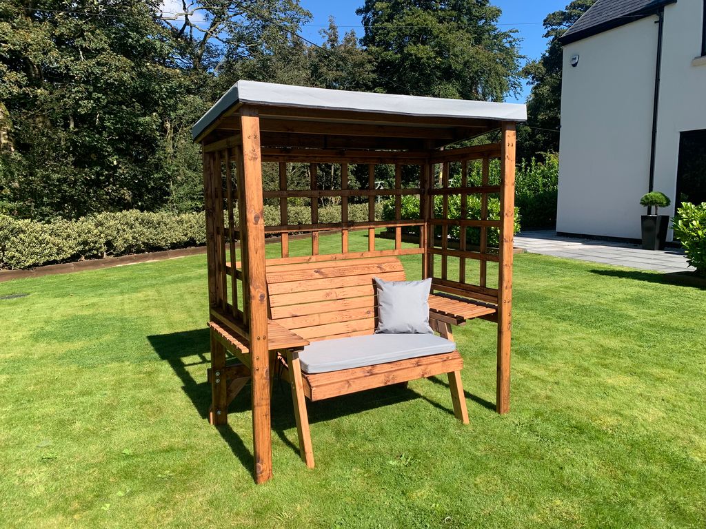 Charles Taylor Trading Wentworth Two Seat Arbour Grey With Grey Cushion Brown