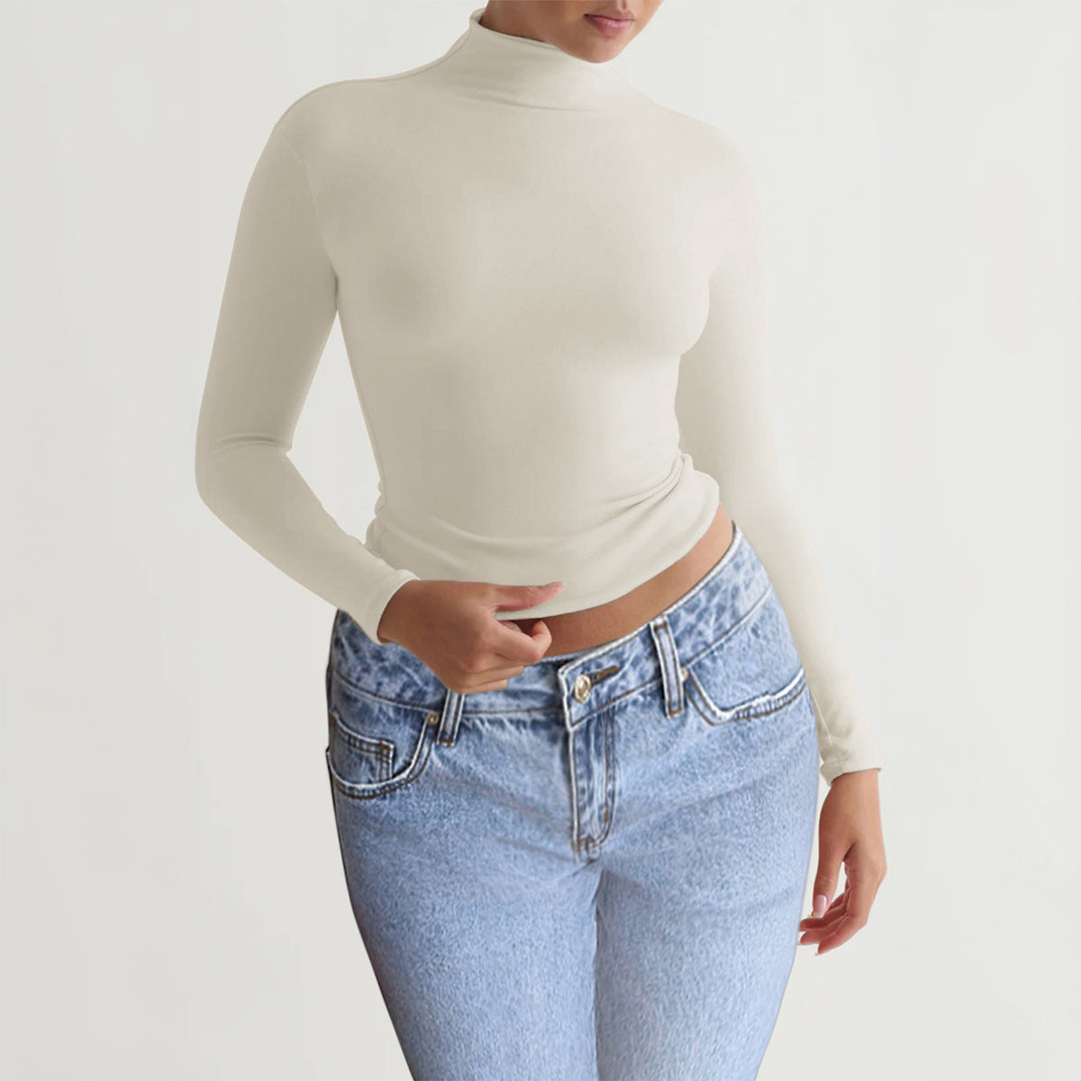 Y2K Slim Turtleneck T-shirt Fashion Casual Long-sleeved Pullover Tight Top Women's Clothing