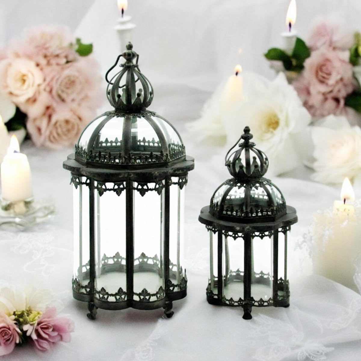 65/45CM GREY SET 2 METAL GARDEN LANTERNS