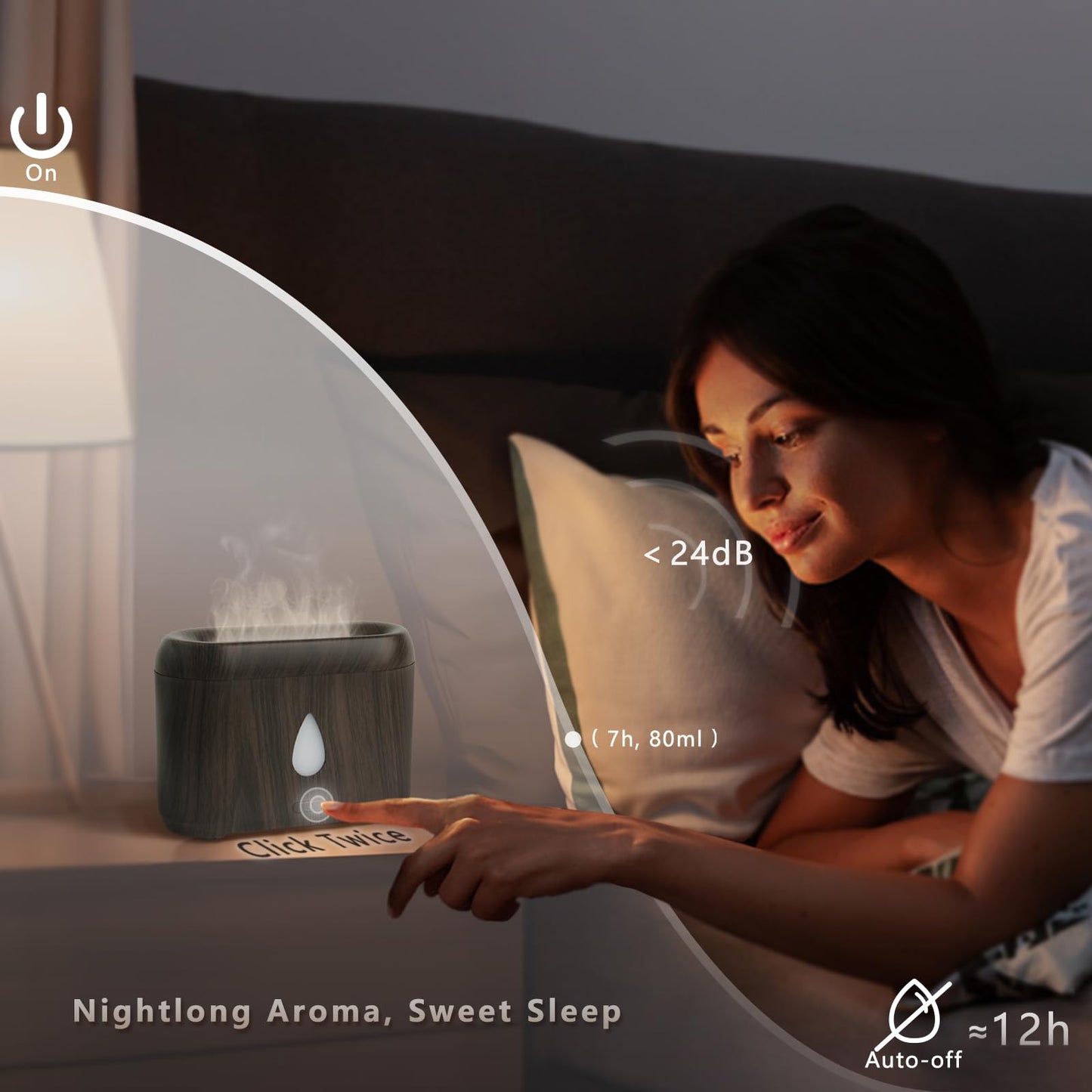 Flame Diffuser for Essential Oils โ 200ml Ultrasonic Aroma Diffuser with Auto-Off (Dark Wood Grain, 7 Colors)