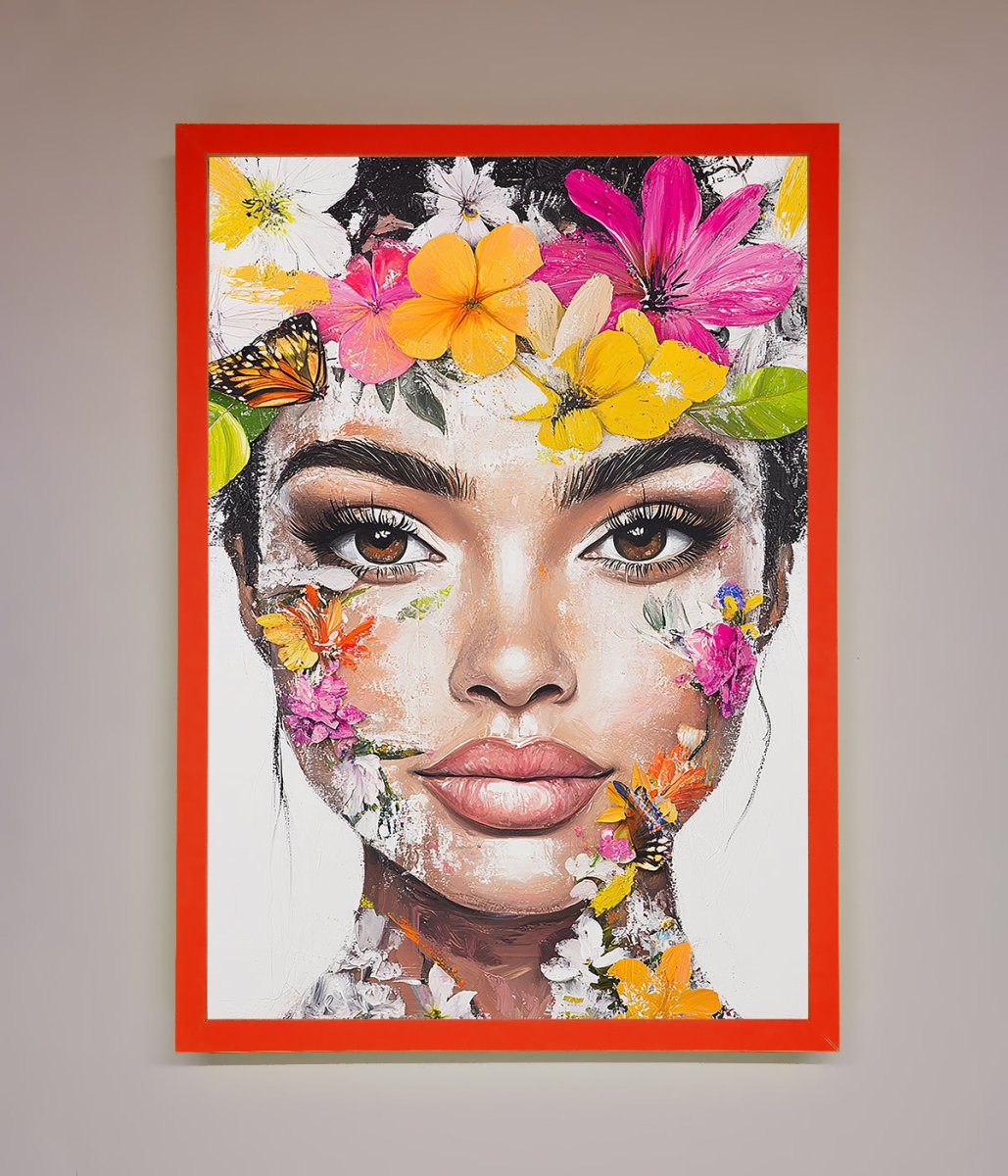 Floral Woman Face Framed Print
