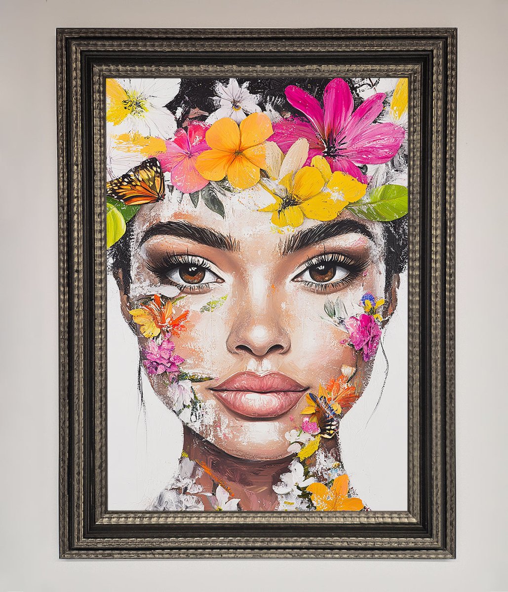 Floral Woman Face Framed Print