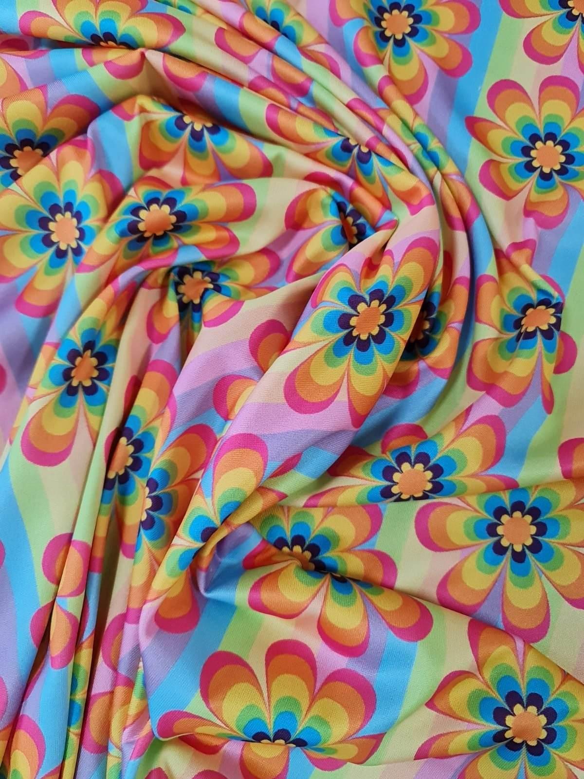 Rainbow Floral Fabric By Metre