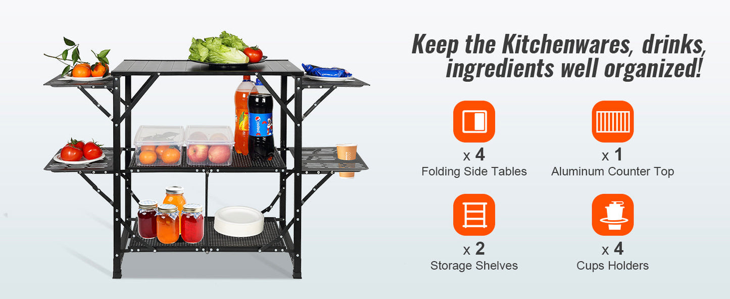 VEVOR Camping Kitchen Table One-piece Folding Portable Cook Station Aluminum Camping Folding Table for Outdoor Picnics BBQ
