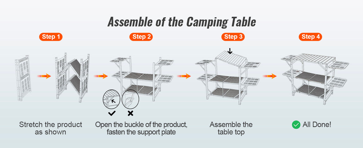 VEVOR Camping Kitchen Table One-piece Folding Portable Cook Station Aluminum Camping Folding Table for Outdoor Picnics BBQ