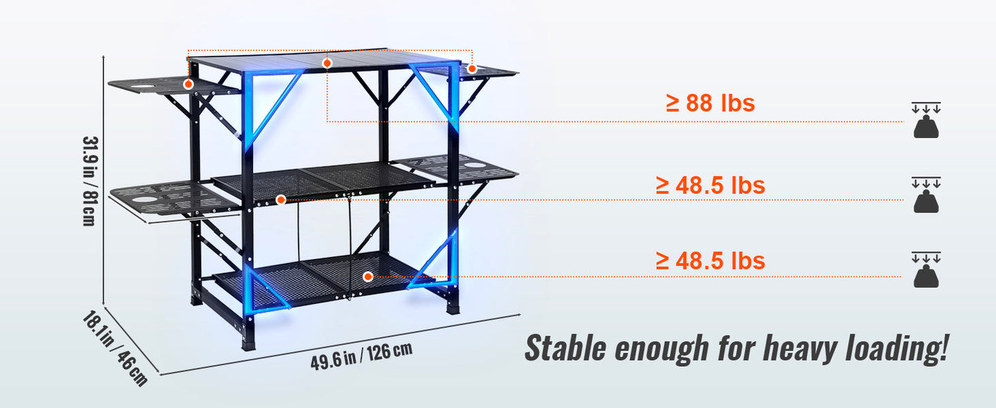 VEVOR Camping Kitchen Table One-piece Folding Portable Cook Station Aluminum Camping Folding Table for Outdoor Picnics BBQ