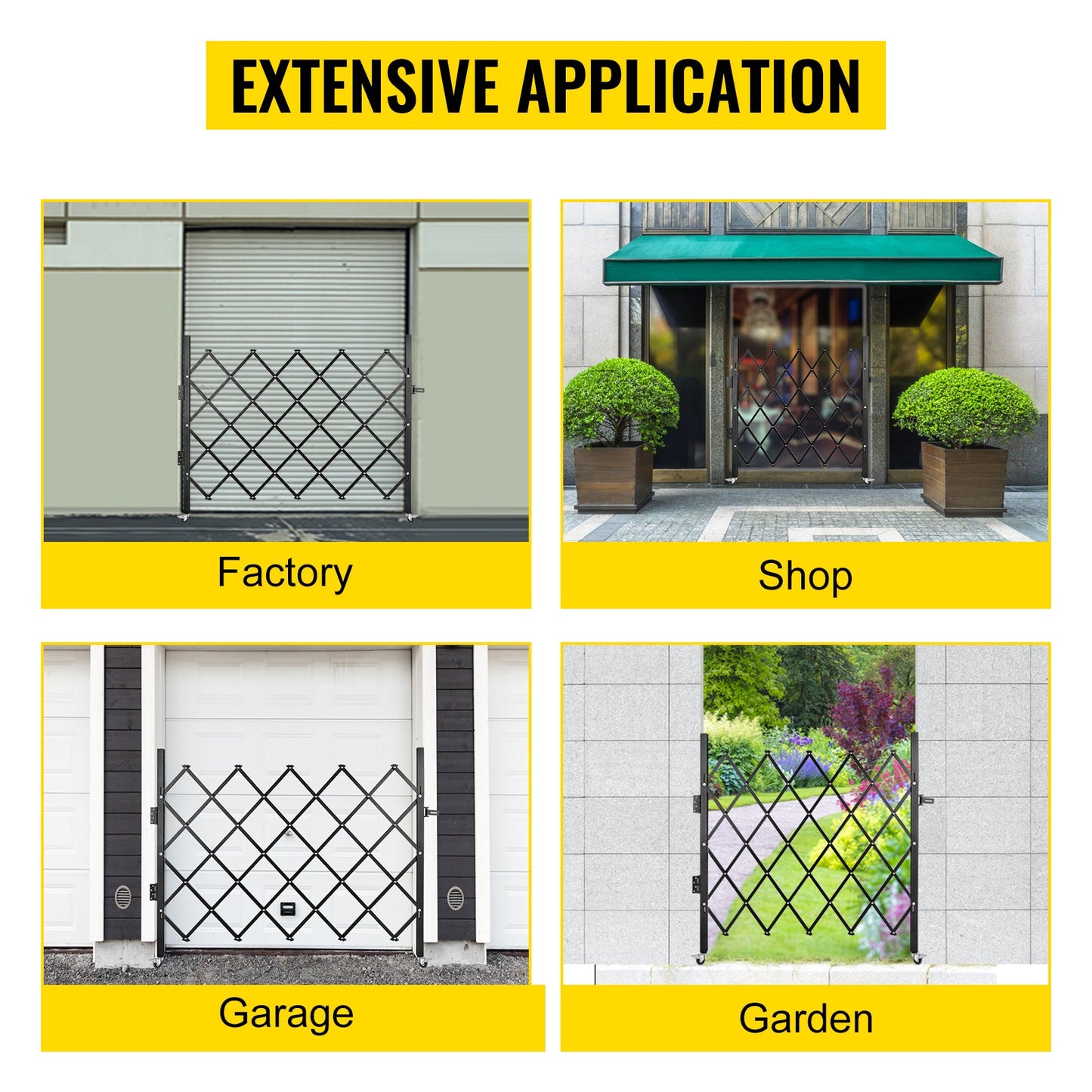 VEVOR Single Folding Security Gate 1.5-2m x 1.22-3.66m Folding Door Gate Steel Accordion Flexible Expanding Security Gate Black