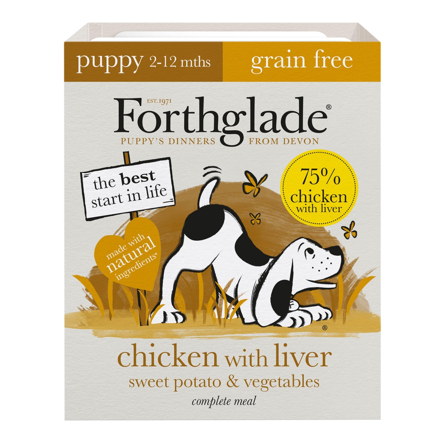 Forthglade Puppy Complete Grain Free Chicken with Liver and Vegetables Trays 395g - Case of 18