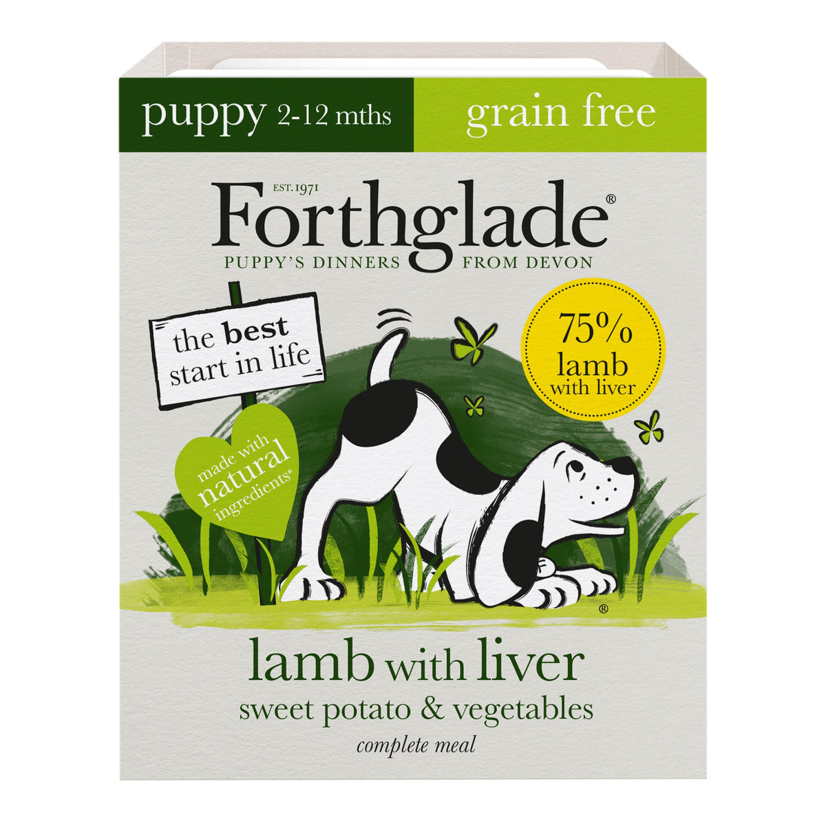 Forthglade Puppy Complete Grain Free Lamb with Liver and Vegetables Trays 395g - Case of 18