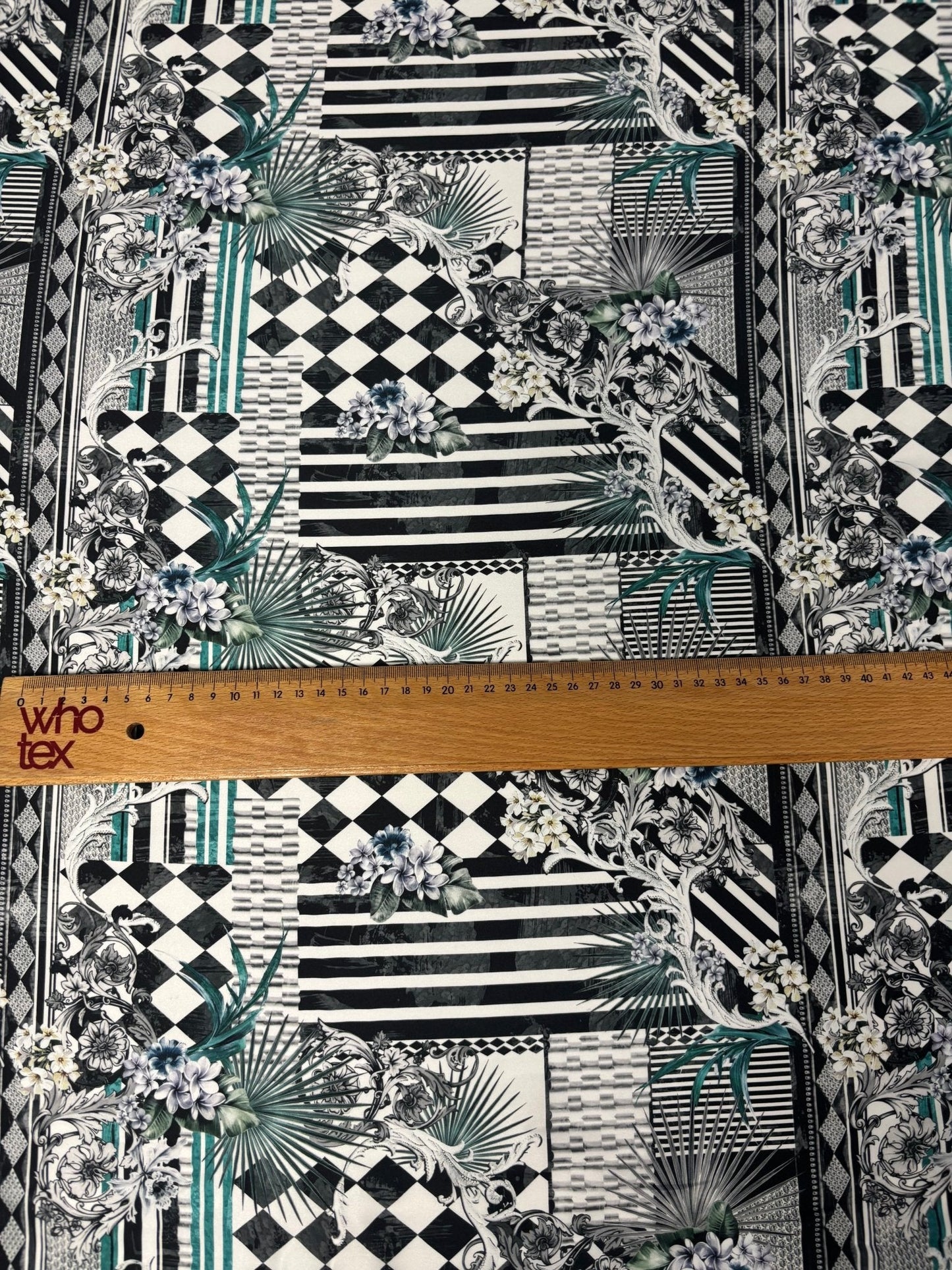 Geometric Floral Satin Fabric by the Metre – Black & White Luxury