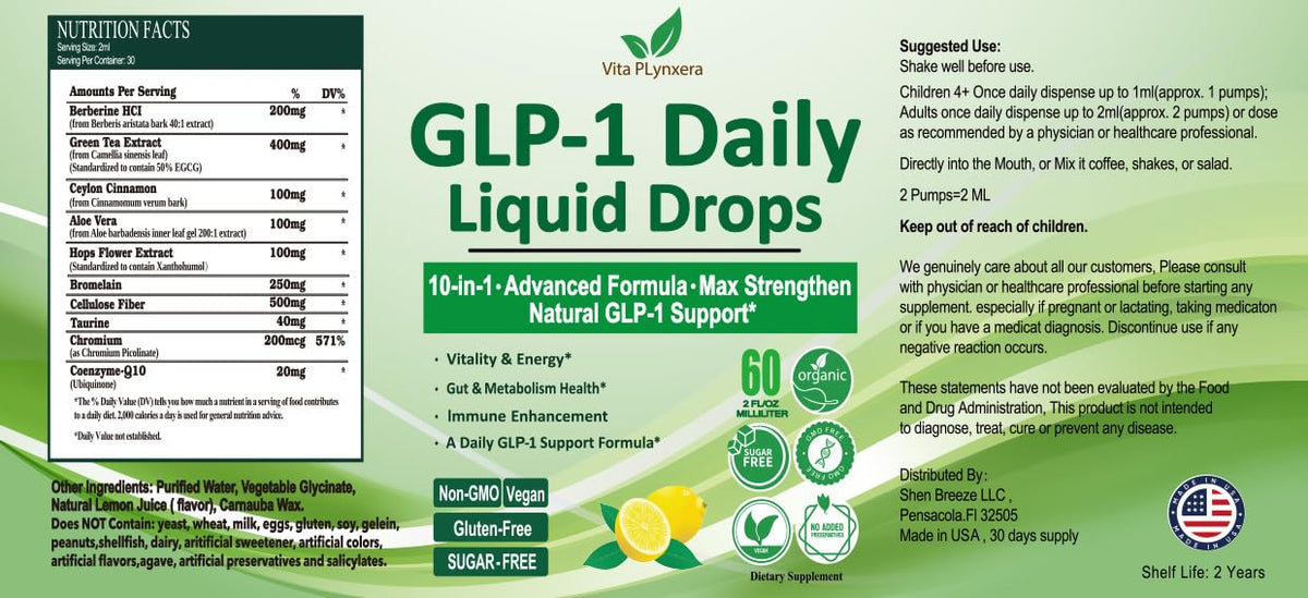 GLP-1 Support Liquid Drops – 10-in-1 Metabolism & Gut Health | Vegan, Non-GMO