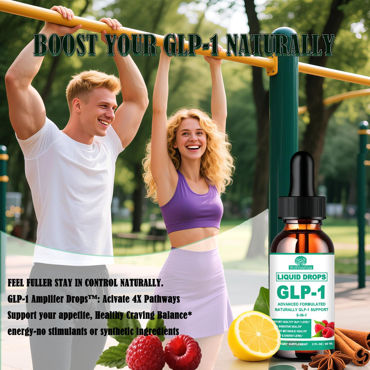 GLP-1 Supplements Drops | 9-in-1 Premium GLP1 Boost w. Berberine, Ceylon Cinnamon, Green Tea Extra- ct Eriocitrin, Naturally GLP 1 Support for Metabolism & Gut Digestion丨Raspberry, Sugar Free