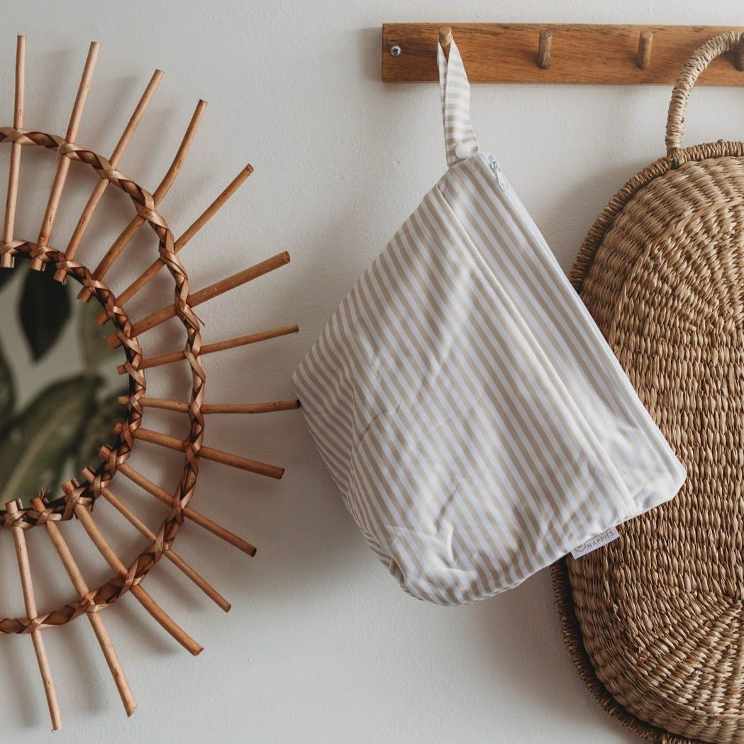 Grab & Go Nappy Wet Bags With Handle - Gingham Taupe