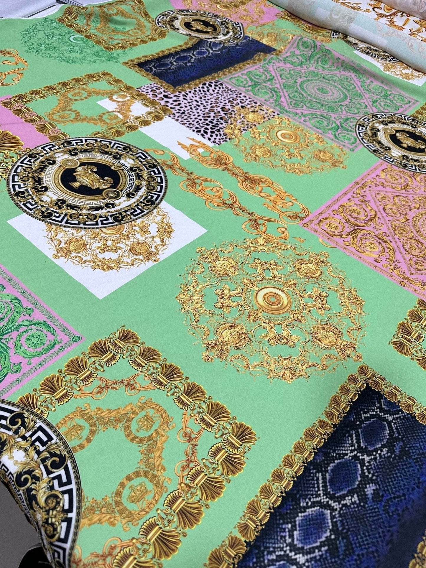 Green Baroque Crepe Fabric by Metre