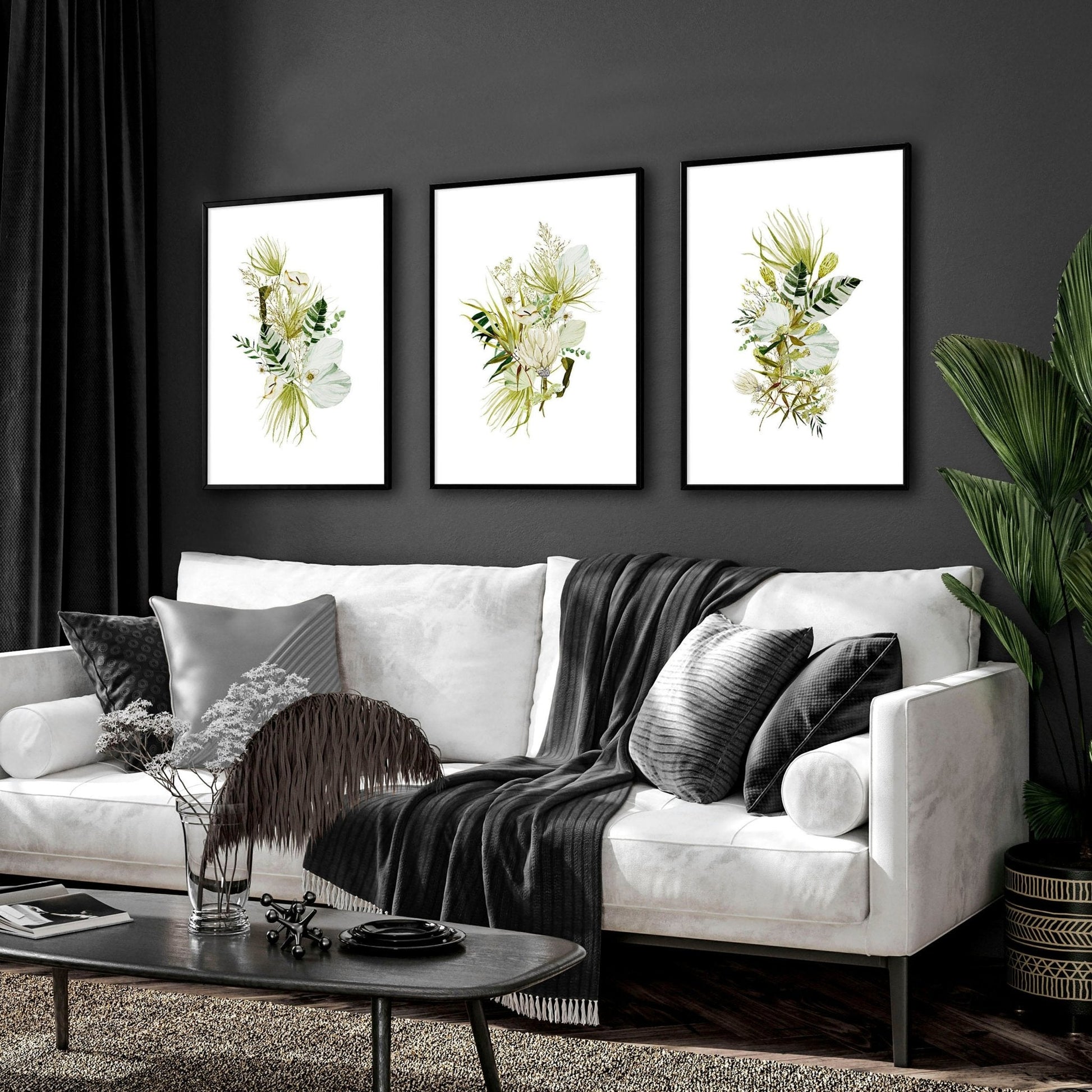 Botanical print wall art | set of 3 unique wall art for living room
