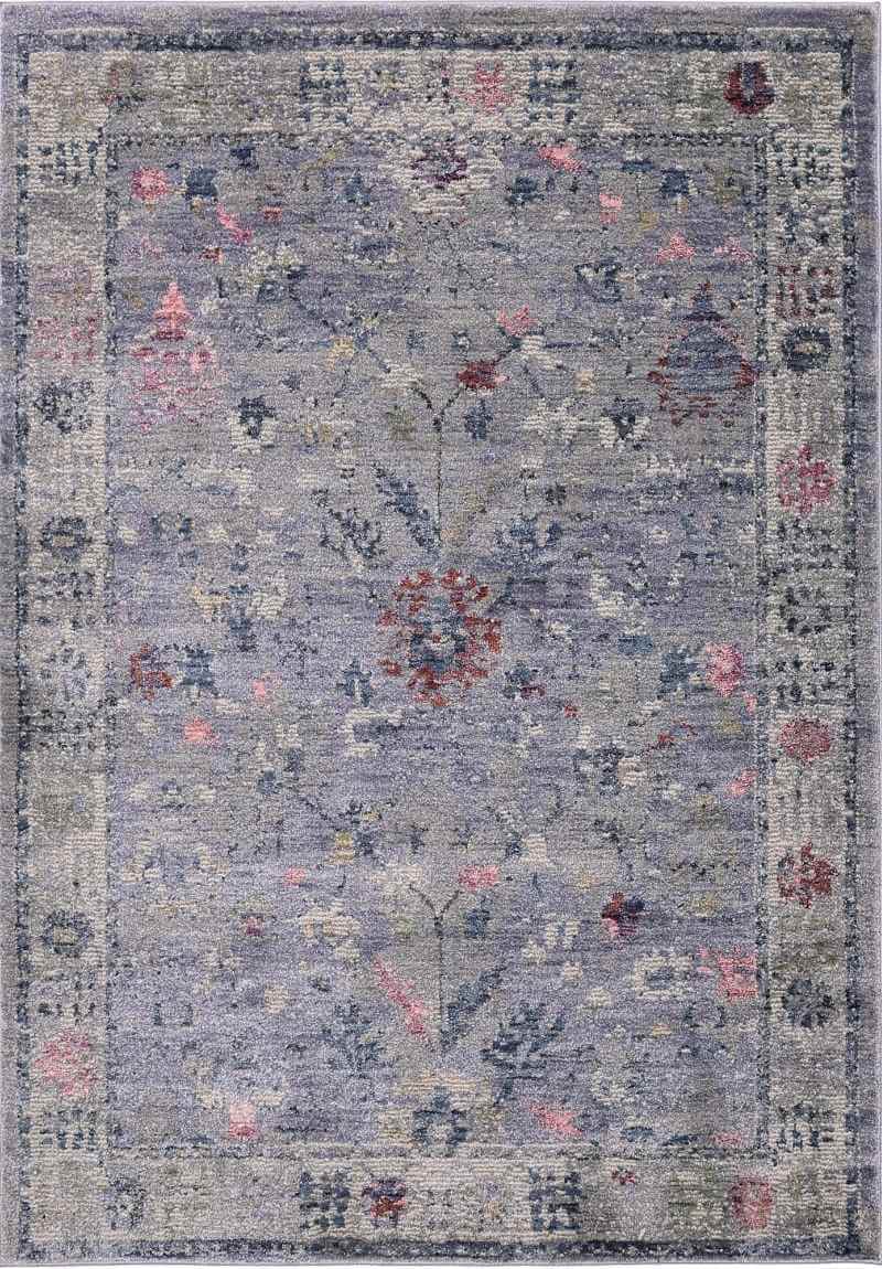 Traditional Floral Vintage Rug – Grey, Blue & Beige Elegance