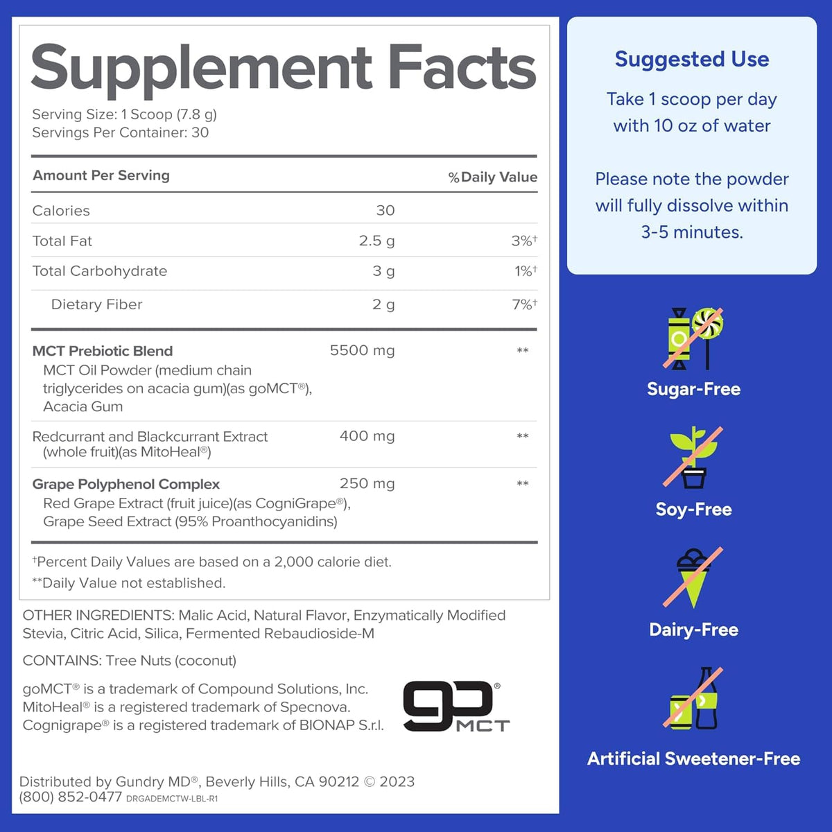 Gundry MD MCT Wellness Powder – Energy, Ketone Support, Brain Health, Sugar Free | Watermelon Lemonade, 90 Day Supply