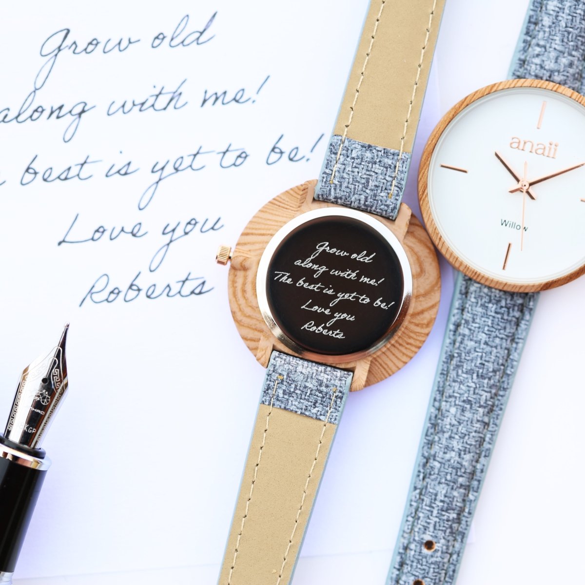 Handwriting Engraving Anaii Watch - Lake Blue