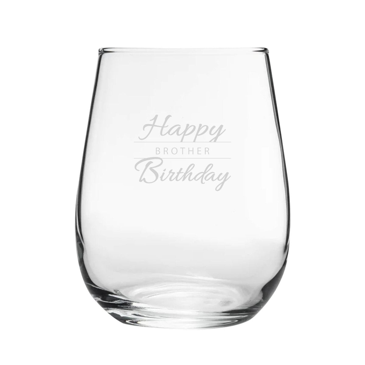 Happy Birthday Brother Modern Design - Engraved Novelty Stemless Wine Gin Tumbler