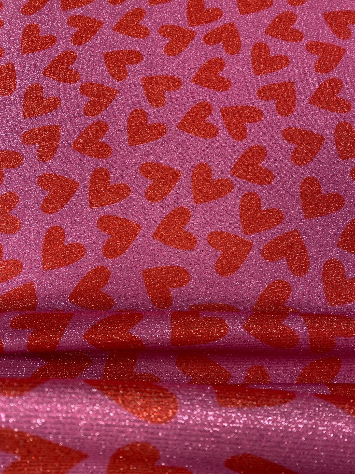 Red Heart Print Pink Fabric by the Metre