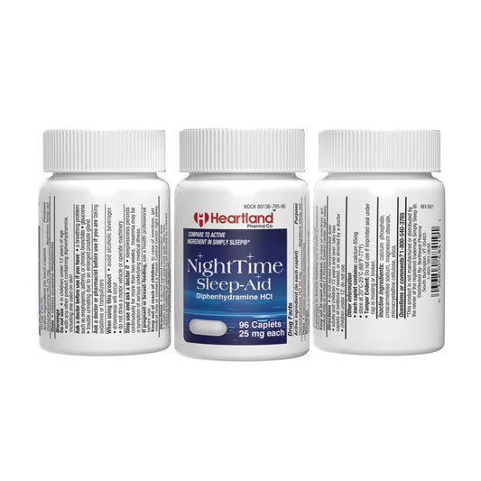 Heartland Pharma Diphenhydramine HCI 25mg Sleep Aid Caplets | 96 Count