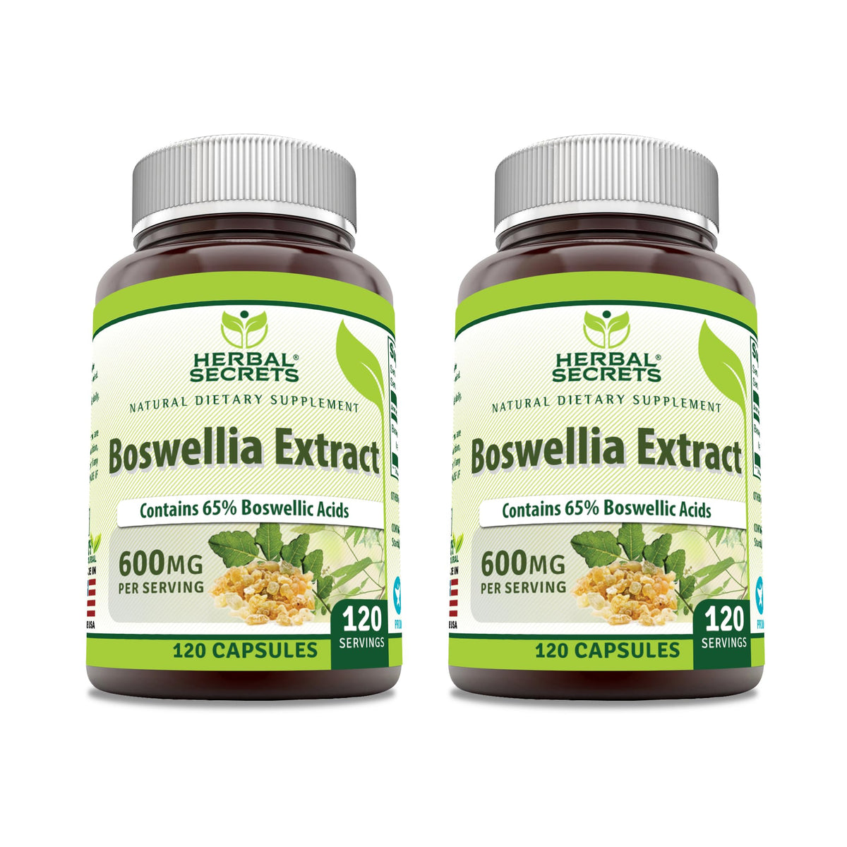 Herbal Secrets Boswellia Serrata Extract 600 mg – 65% Boswellic Acids | Non-GMO, Gluten Free | 2 Pack
