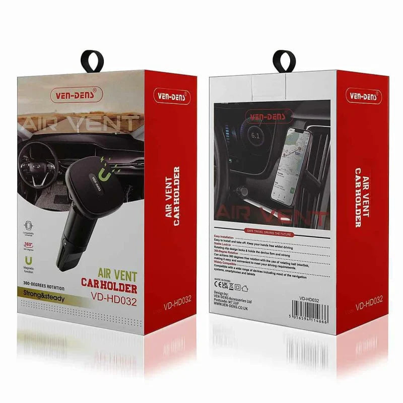 Magnetic Air-Vent Phone Mount – 360° Rotating Car Vent Holder