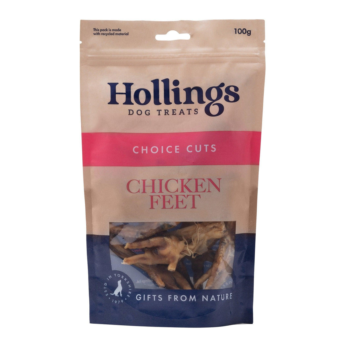 Hollings 100% Natural Chicken Feet 100g - Case of 8