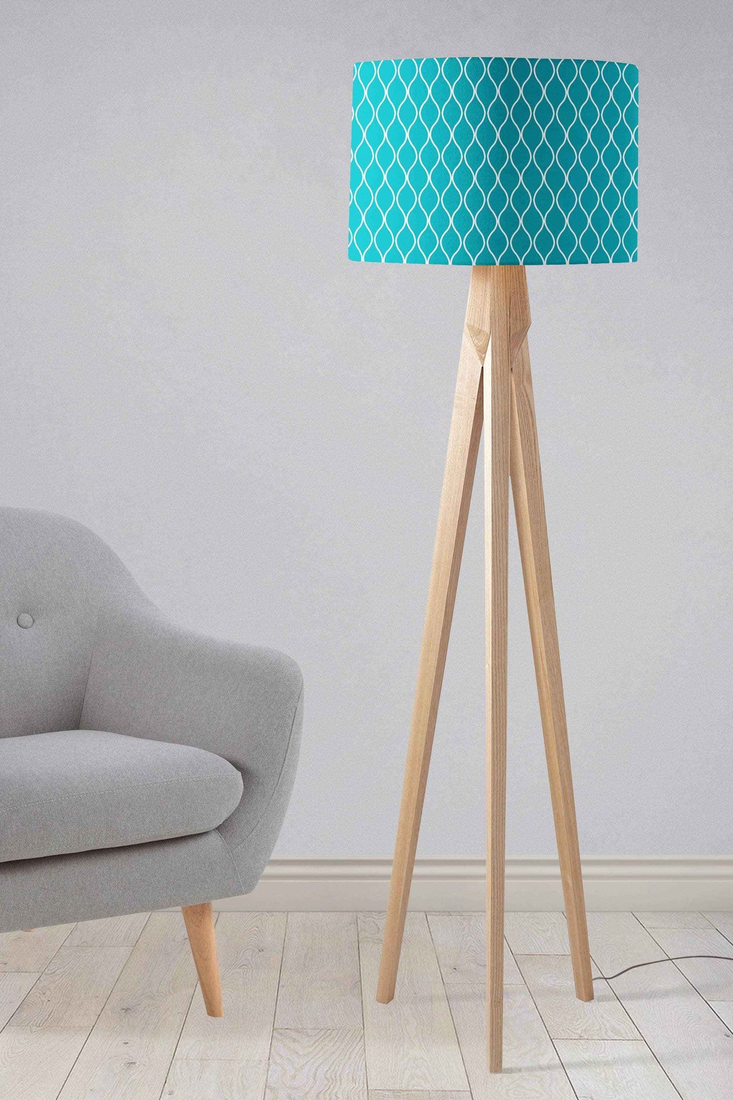 Turquoise Lampshade with a White Geometric Design, Ceiling or Table Lamp Shade
